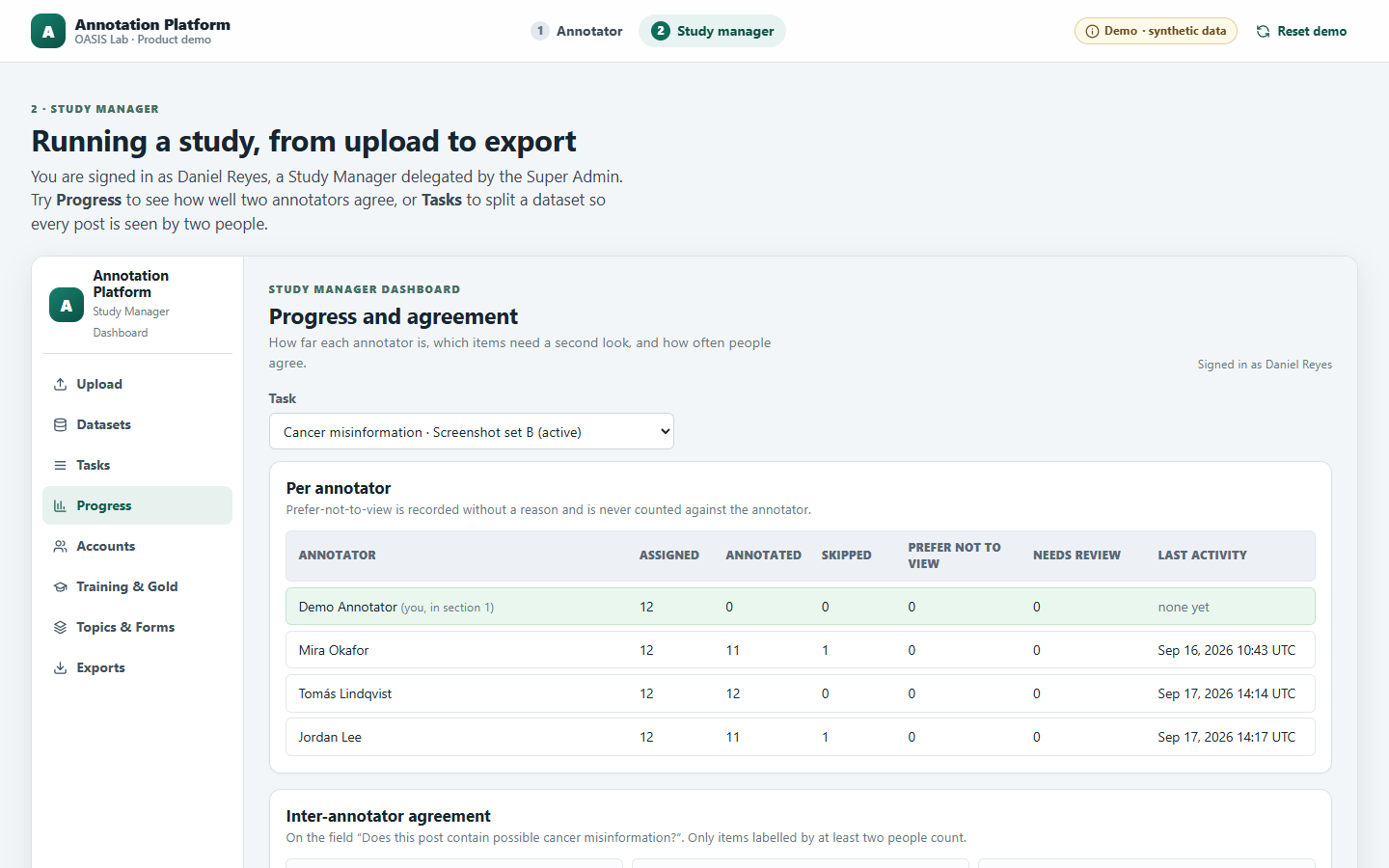 Screenshot of the Annotation Platform demo